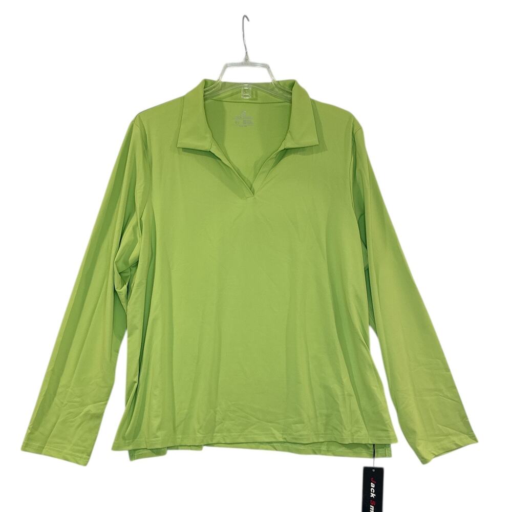 Jack Smith Women’s Long Sleeve Golf Polo Plus Sz 2XL Lime Green V-Neck Sport Top